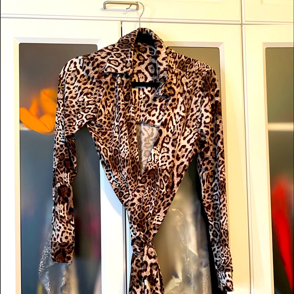 Calvin Klein Leopard wrap dress.
